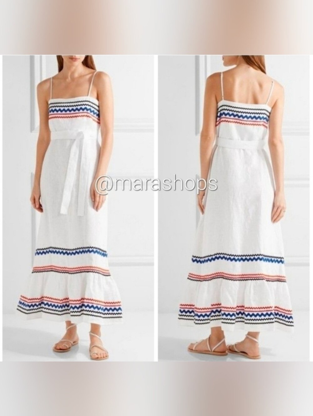 Lisa Marie Fernandez Rickrack Trimmed Linen Maxi Dress